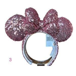 Disney Pretty Pink Sequins Bow Ears Anniversary Minnie Mouse Headband NWT 3